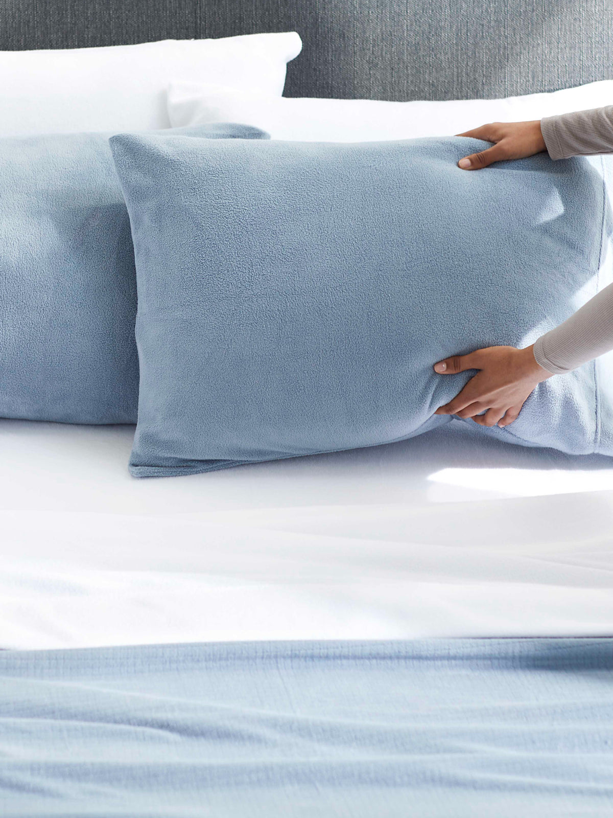 Sheets colleciton image featuring our Microfleece Sheets in Polar Blue.