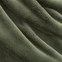 Close up of a green extra fluffy throw.