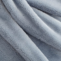 A close up of a blue extra-fluffy throw.