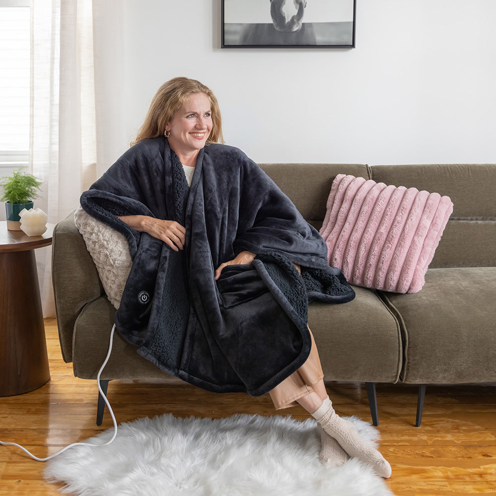 Heated VelvetLoft Sherpa Wearable Throw Loungewear Berkshire