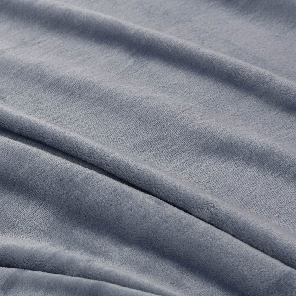 A close-up of a blue velvet blanket highlighting its soft, smooth texture.