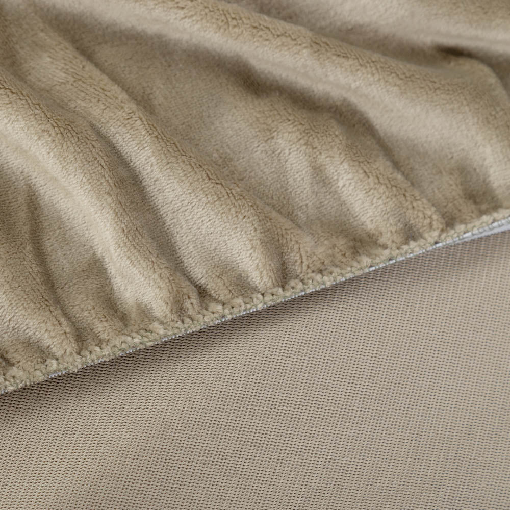 Close-up of Dry Sage  fitted sheet corner with plush texture.