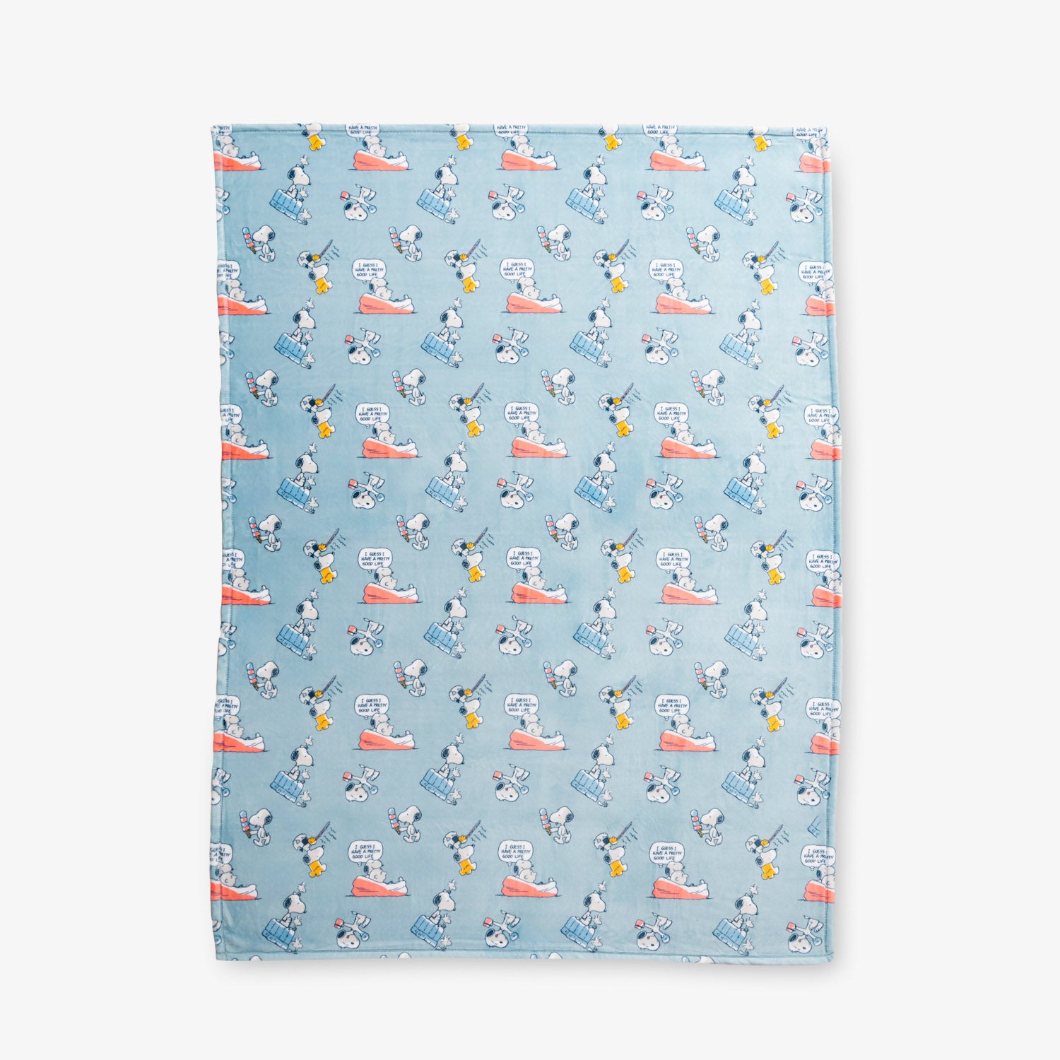 Blue Peanuts 75th Anniversary Throw laid flat on a white surface.