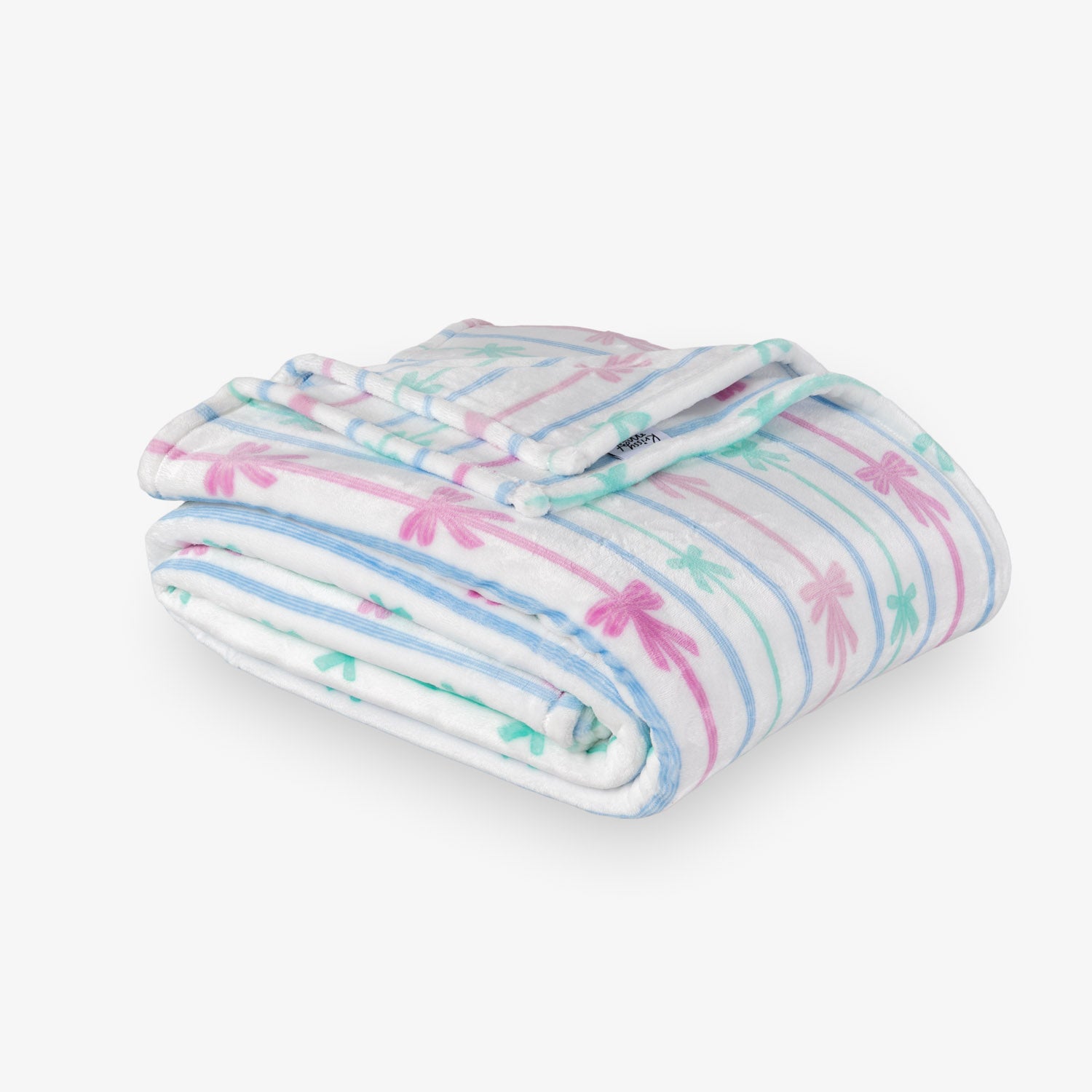 Folded blanket with colorful bow stripe pattern on a white background