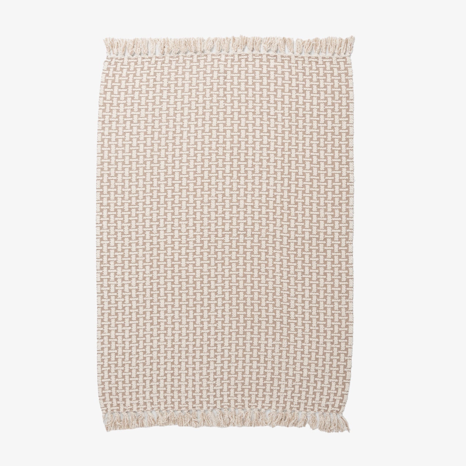 Woven rectangular throw with a subtle pattern on a white background