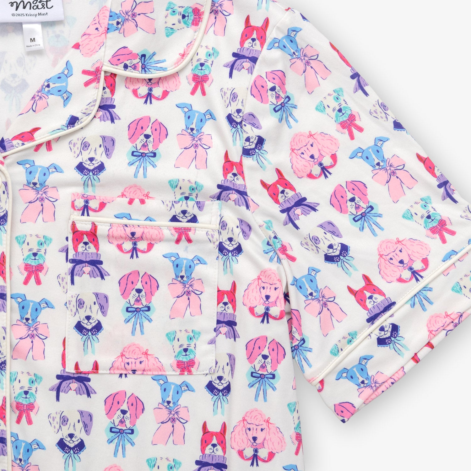 Krissy Mast dog printed lounge set laid flat on a white surface.