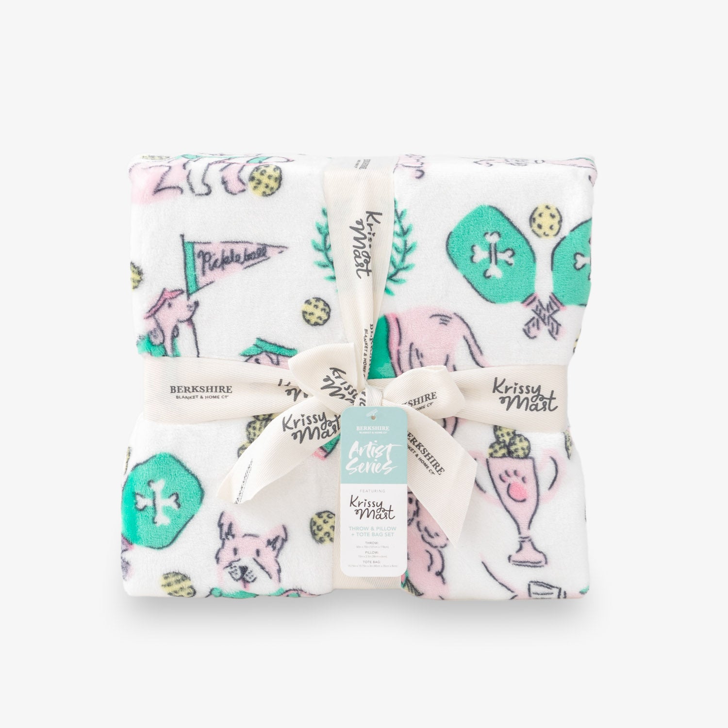 Pickleball pups printed throw folded neatly on a white surface.
