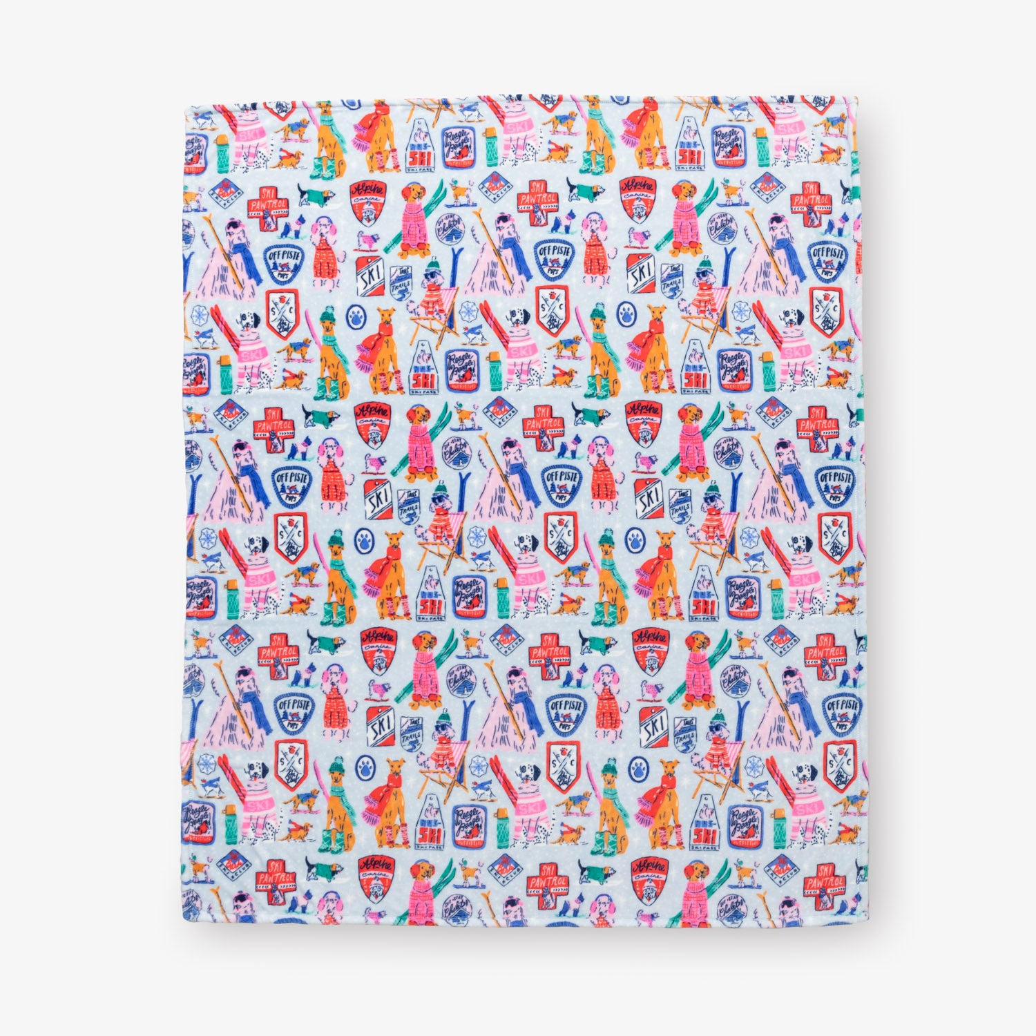 Patterned fabric with colorful designs on a white background