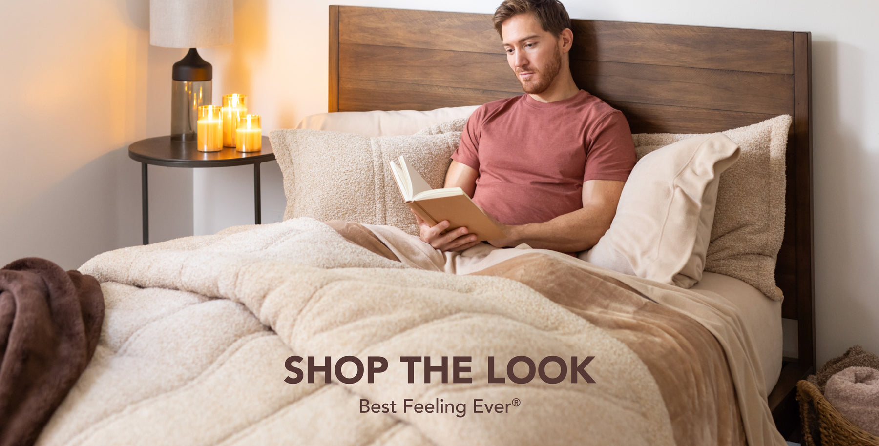 Shop the Look. Best Feeling Ever®. Image of a bed made with natural brown hues. 