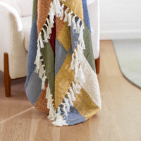 Color Block Tassel Knit Throw