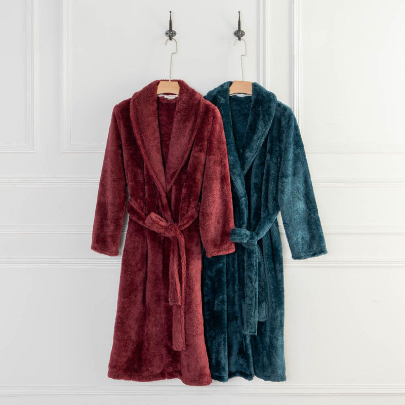 Windsor Wine & Juniper Stone  Extra Fluffy Robe hanging from hooks