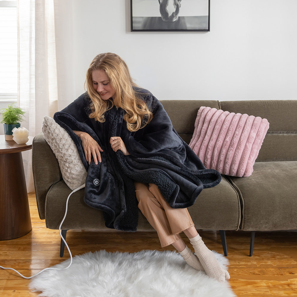 Heated VelvetLoft Sherpa Wearable Throw Loungewear Berkshire