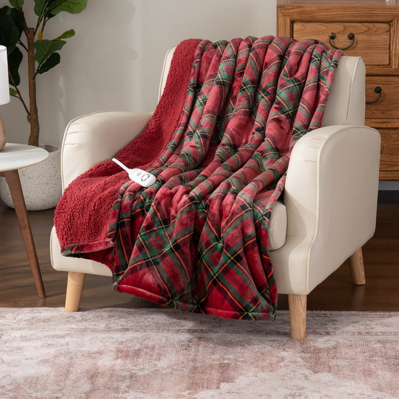 Printed VelvetLoft®Sherpa Heated Throw