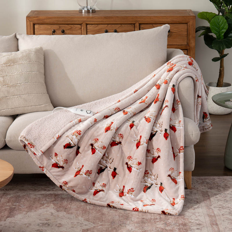 Printed VelvetLoft®Sherpa Heated Throw