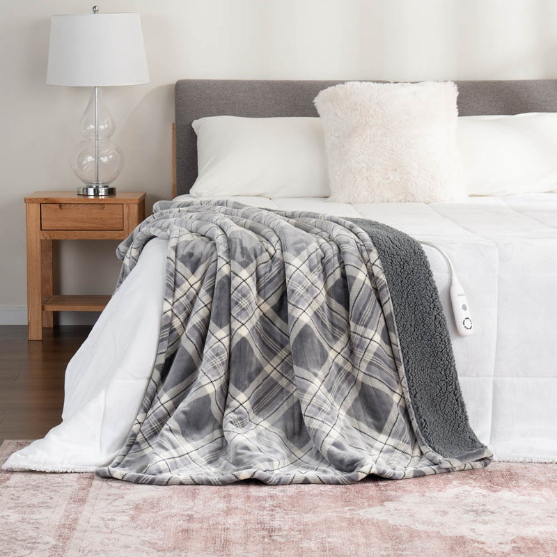 Printed VelvetLoft®Sherpa Heated Throw