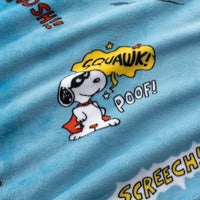 Cartoon character on a blue background with text effects