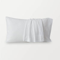 White pillowcases displayed on a white surface. 