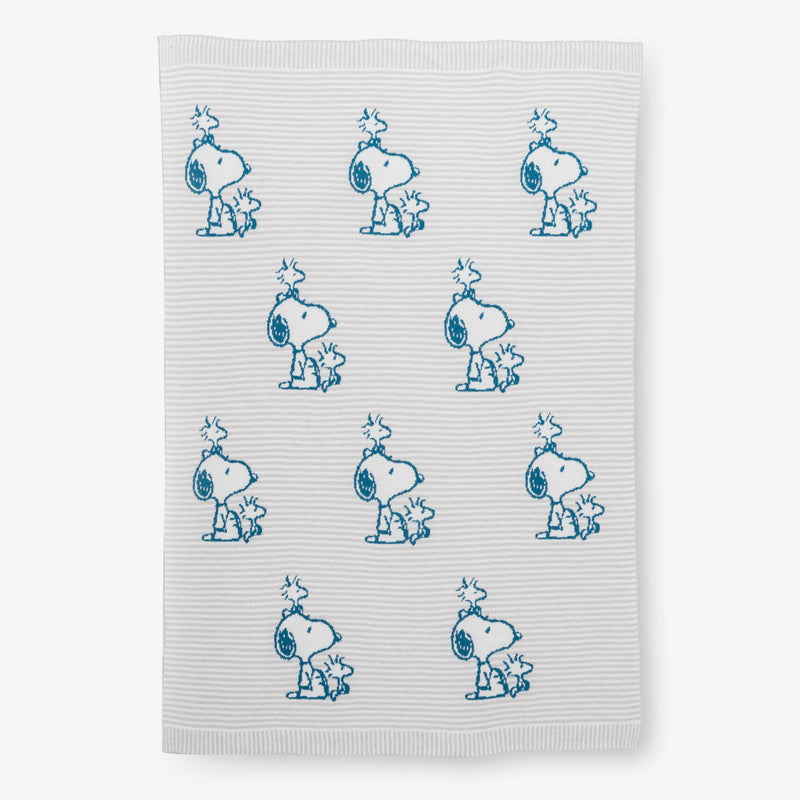 Peanuts striped MellowSoft Throw laid flat on a white surface.