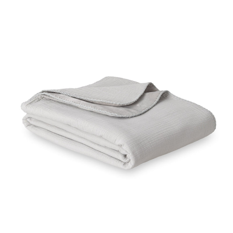 Grey VelvetLoft Gauze Throw folded neatly on a white surface.