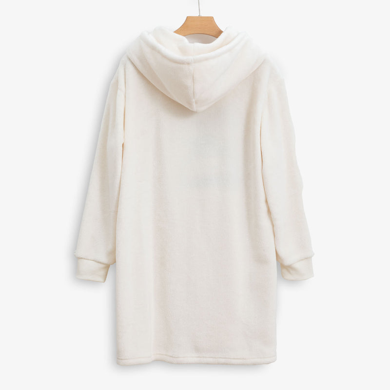 Peanuts social club embroidered lounge hoodie hung on a hanger on a white surface.