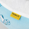 Close up of the Peanuts tag on a Peanuts pet bed.