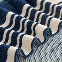 Close-up of a blue and white striped fabric texture