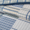 Close-up of a quilt with blue and white patterns