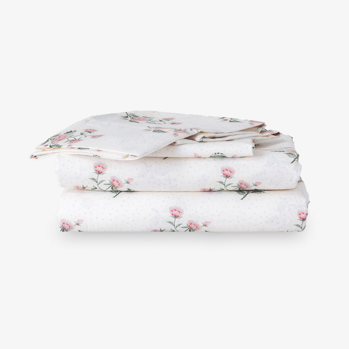 Floral-patterned bedding set on a white background