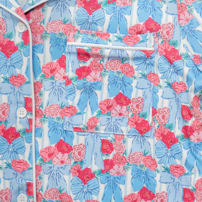 Krissy Mast floral printed lounge set laid flat on a white surface.