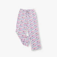 Krissy Mast printed lounge pants laid flat on a white surface.