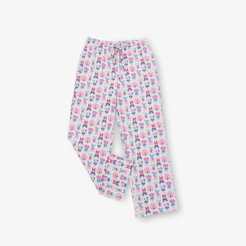 Krissy Mast printed lounge pants laid flat on a white surface.