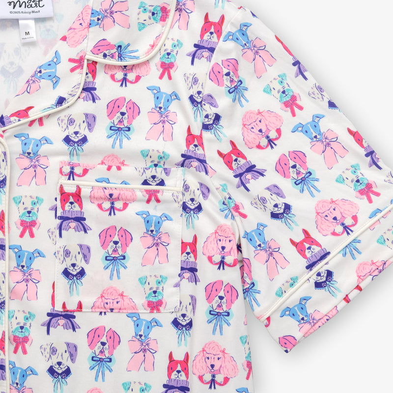 Krissy Mast dog printed lounge set laid flat on a white surface.