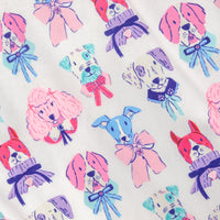Close up of a Krissy Mast dog printed lounge set.