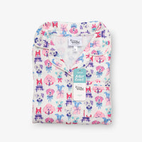Krissy Mast dog printed lounge set laid flat on a white surface.