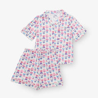 Krissy Mast dog printed lounge set laid flat on a white surface.