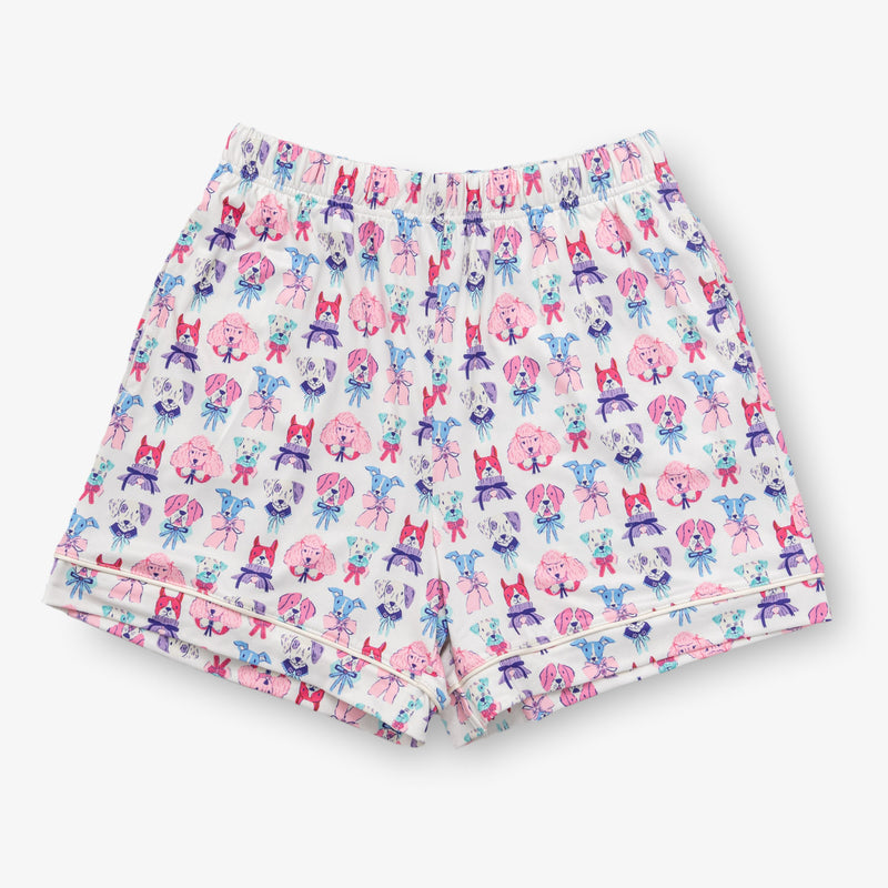 Krissy Mast dog printed lounge set laid flat on a white surface.