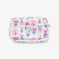 Quilted pouch with pink poodle and bow pattern on a white background