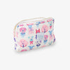 Cosmetic bag with pink poodle pattern on a white background