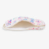 Dog-patterned pouch with a gold zipper on a white background