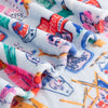 Colorful fabric with cartoon character pattern