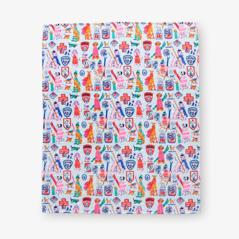 Patterned fabric with colorful designs on a white background
