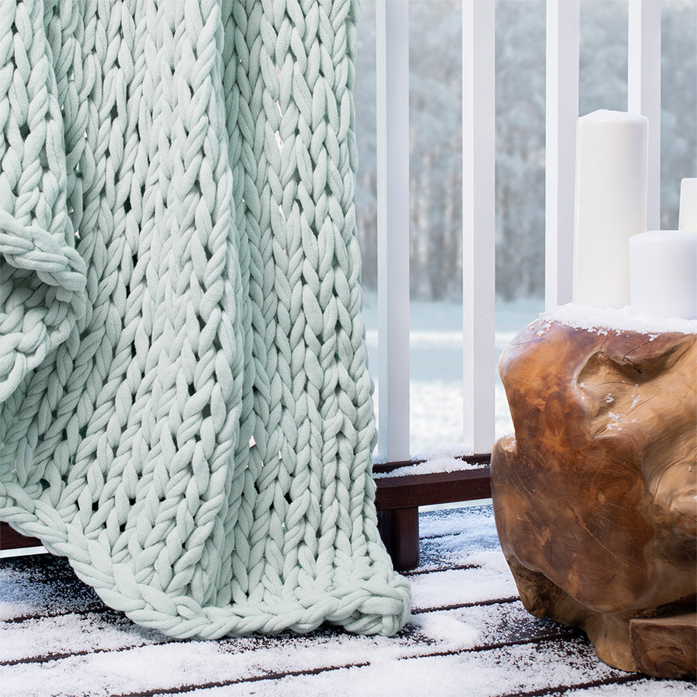 Teal chunky knit throw hot sale