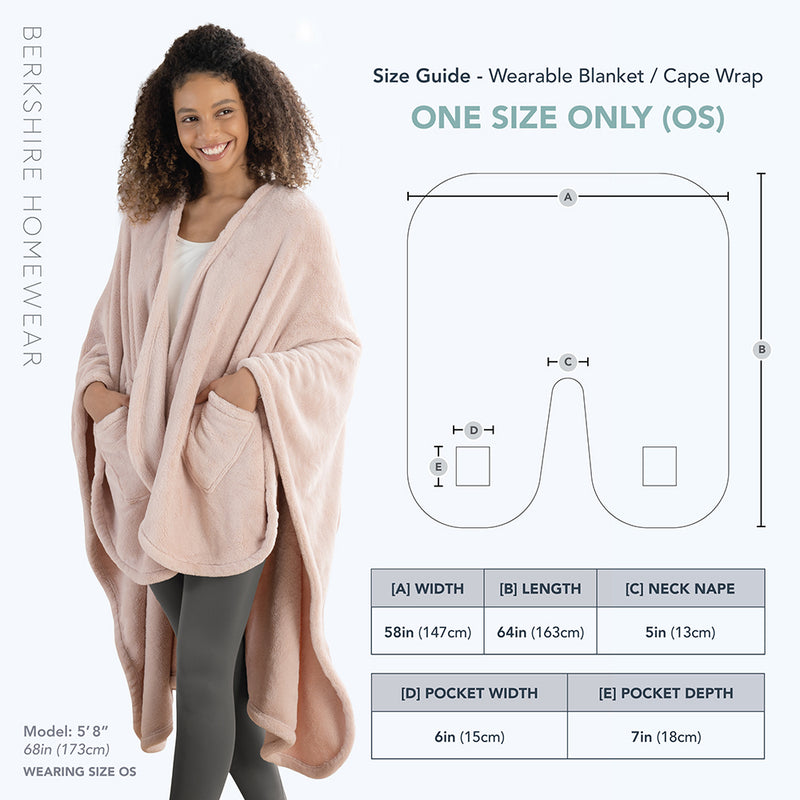 An infographic showing size measurements for the PrimaLush Cape Wrap.